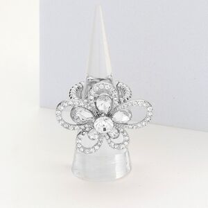 Silver Stone Stretch Rhinestone Crystal Fashion Flower Ring Finger Adjustable